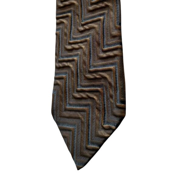 Ermenegildo Zegna Tie Necktie Textured Geometric Metallic Color Shift Bronze - Picture 8 of 9